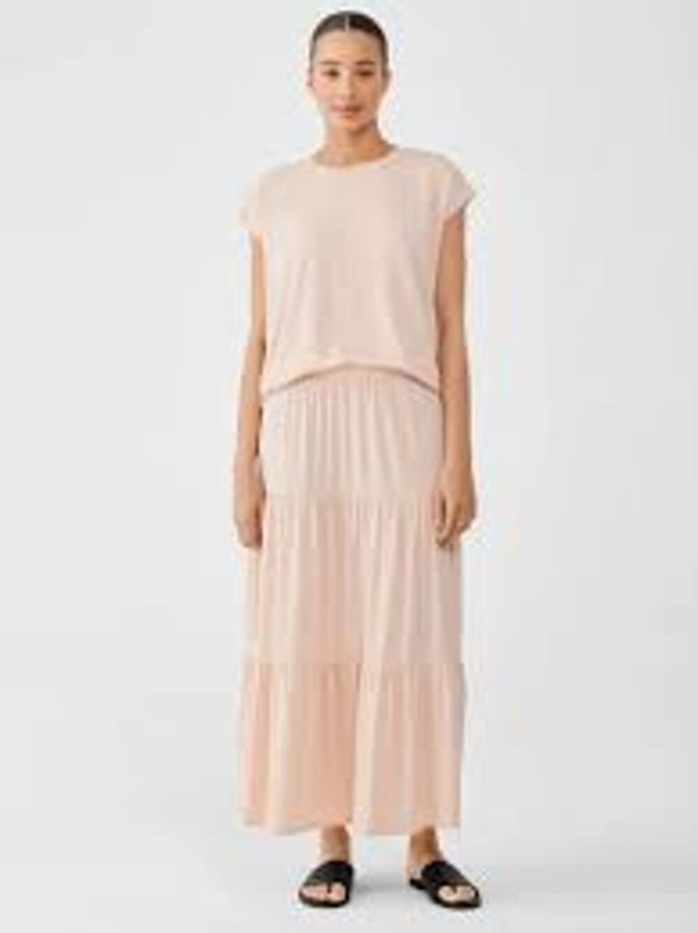Eileen Fisher Womens Fine Jersey Tiered Skirt Peasant Boho Coastal Powder Small